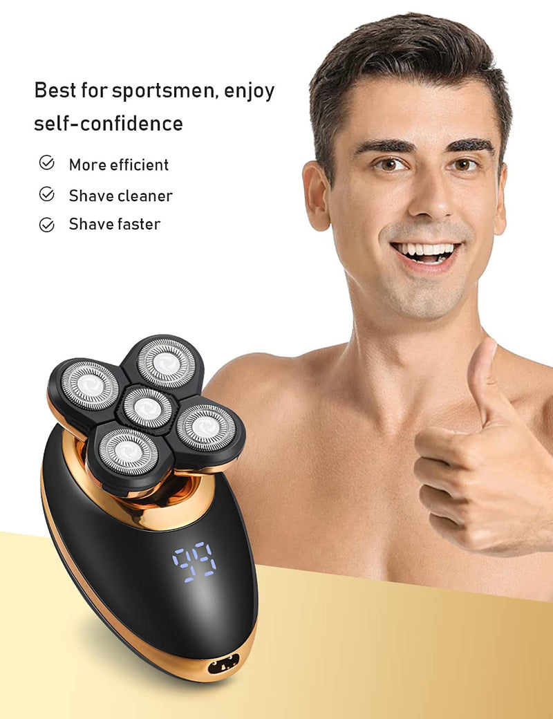 [Australia] - Electric Shavers for Men - 5 in 1 Bald Head Shavers for Men, 5D Floating Cordless USB Rechargeable Rotary Razor Multifunctional Grooming Kit Beard Trimmer Waterproof Wet and Dry with LED Display Gold 5d 