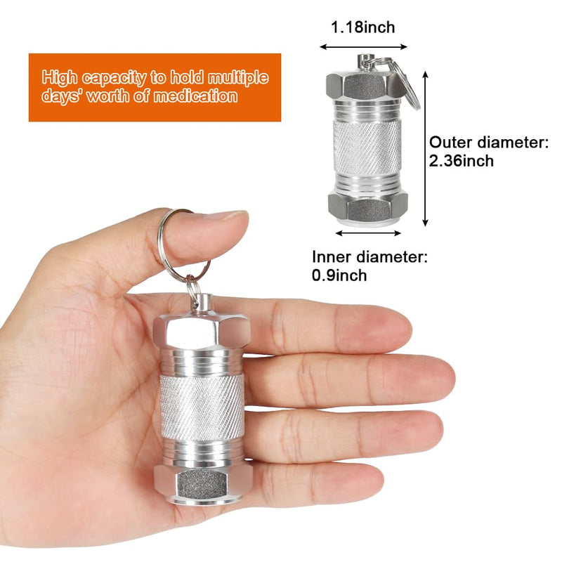 Shintop 2PCS High Capacity Aluminum Container Keychain Waterproof Pill Container | Waterproof Design, Hangs from a Keyring, Stores Pills and Vitamins for Travel and Daily Carry Black and White