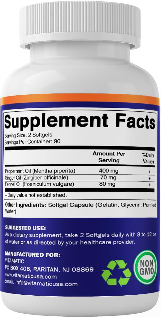 [Australia] - Vitamatic Peppermint Oil Gel with Ginger & Fennel Oils, 550mg per Serving, 180 Softgels 