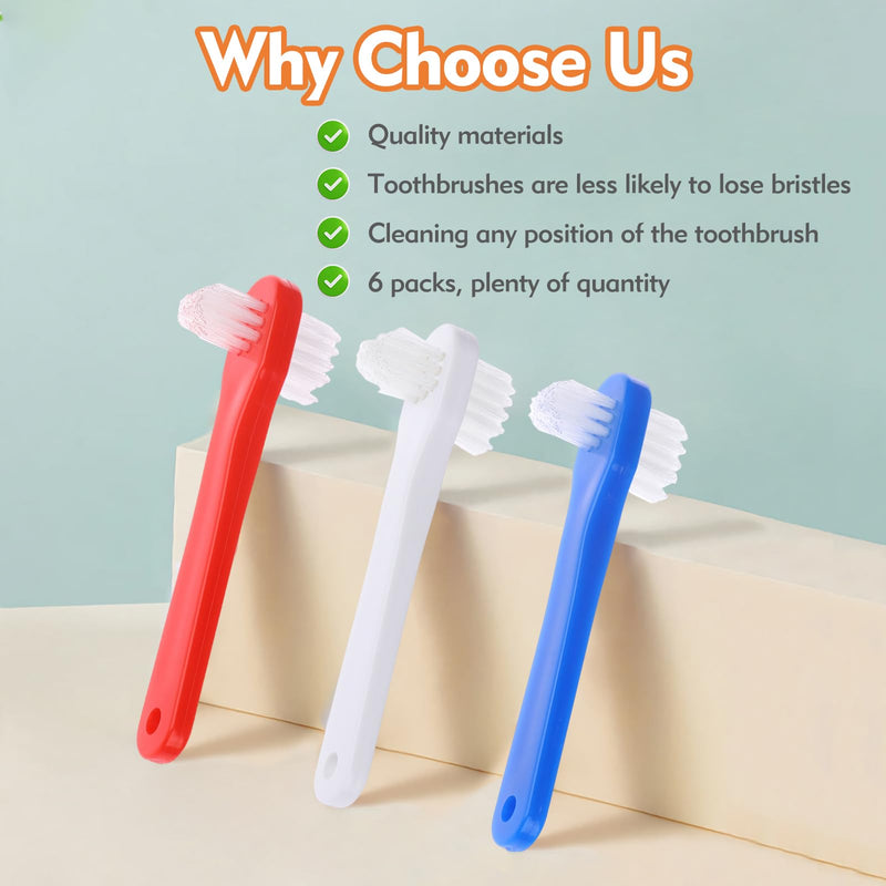 [Australia] - 6 Pack Portable Denture Brush, Dual Headed Firm Hard Bristle Denture Toothbrush, Dentures Brushes for Cleaning Dentures, False Teeth, Clear Braces and Mouth Guards 