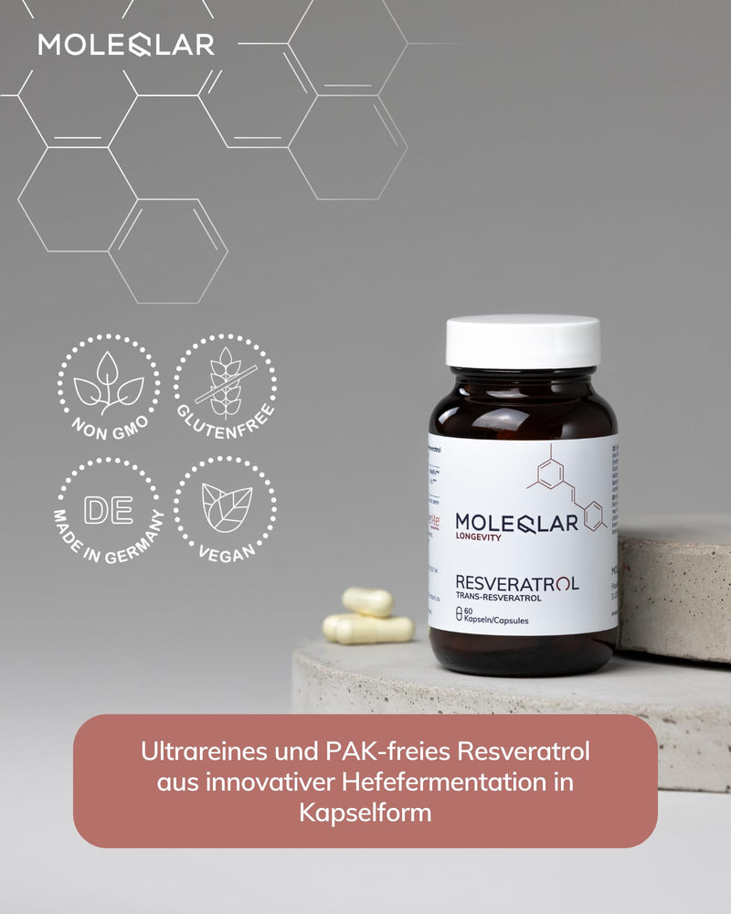 MoleQlar Trans-Resveratrol 60 Capsules – Dietary Supplement from Yeast Fermentation – 500 mg per Serving – Easy Daily Use – Ideal for Individual Supplement Intake