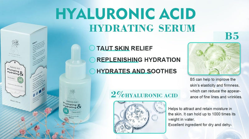 Hyaluronic Acid Serum for Face & Neck — 100% Natural Moisturiser with Vitamin B5 & Ceramides | Plumping, Hydrating Serum for Dry Skin | Cruelty-Free, Paraben-Free, 1 fl oz