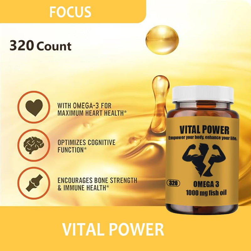 [Australia] - VITAL POWER | Omega 3 | 320 capsules 1000 mg fish oil with 330 mg EPA & 220 mg DHA | Odorless | Without additives and laboratory tested 