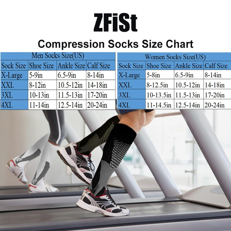 ZFiSt Plus Size Compression Socks Wide Calf for Women Men,Sport Compression Stocking Nurse Socks 3X-Large Black+blue+white