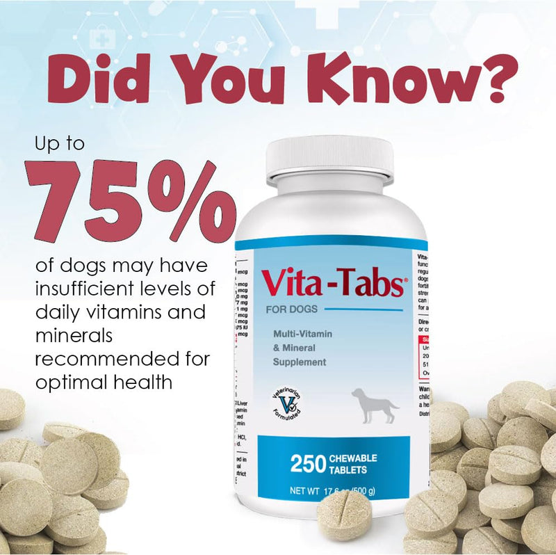 Vita-Tabs - Essential Vitamins, Minerals, Nutrients - Health Supplement for Dogs - Support Immune System, Bones - Liver Flavored - 250 Chewable Tablets - PawsPlanet Australia