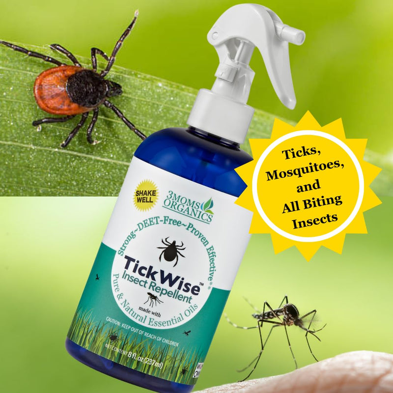 [Australia] - 3 Moms Organics TickWise 8oz, Made with All Natural Essential Oils, DEET-Free, Tick and Insect Repellent, Plant Based Essential Oils, All Natural Ingredients Great for Adults, Kids, Dogs & Horses 8 Fl Oz (Pack of 1) 