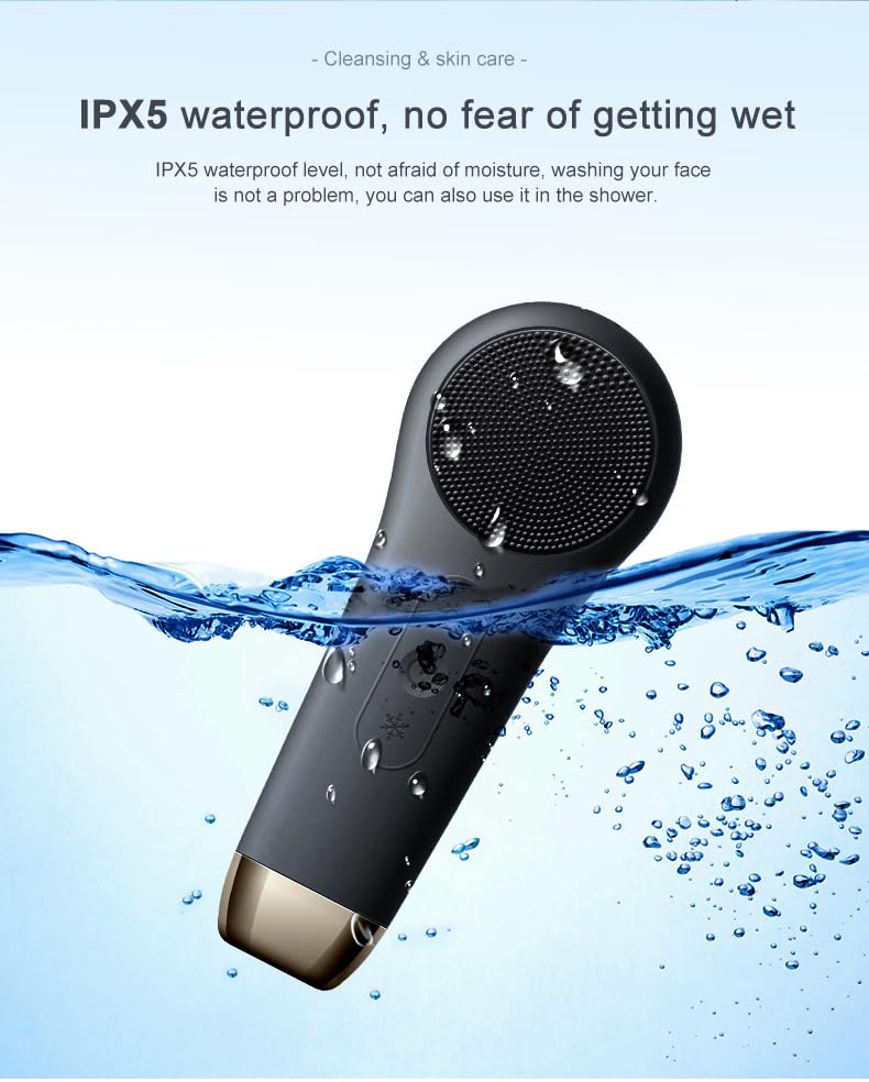 Rechargeable Silicone Electric Face Scrubber – Vibrating Facial Cleansing Brush for Deep Cleansing & Exfoliation, Waterproof, Gentle on Skin, for Men & Women Black