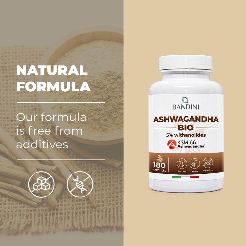 Bandini® Ashwagandha KSM-66® High Strength Supplement - Withania Somnifera (Indian Ginseng) Vegan Pure Root Extract (180 Count (Pack of 1))