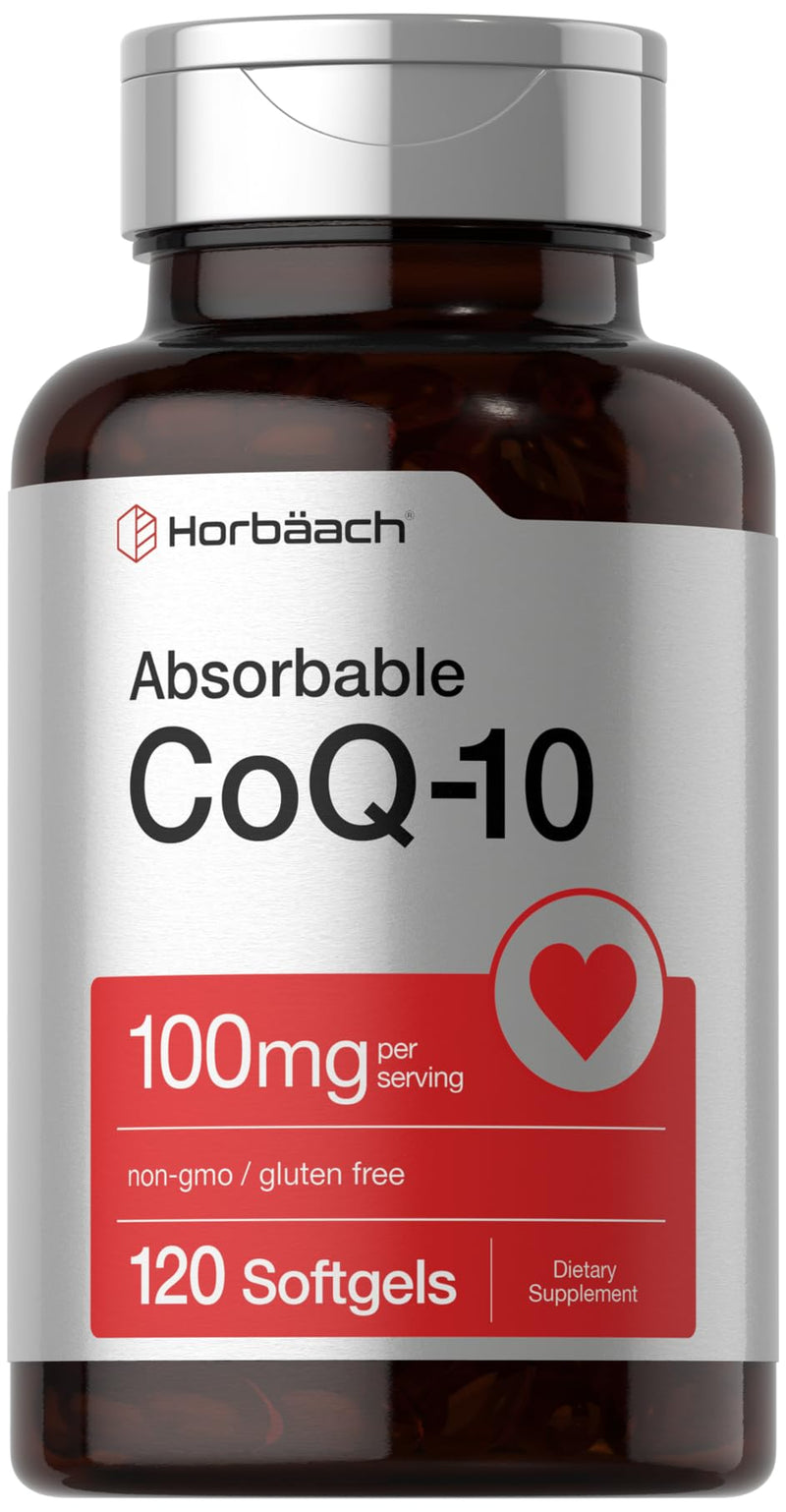 Horbäach CoQ10 100mg Softgels | 120 Count | Non-GMO and Gluten Free Supplement