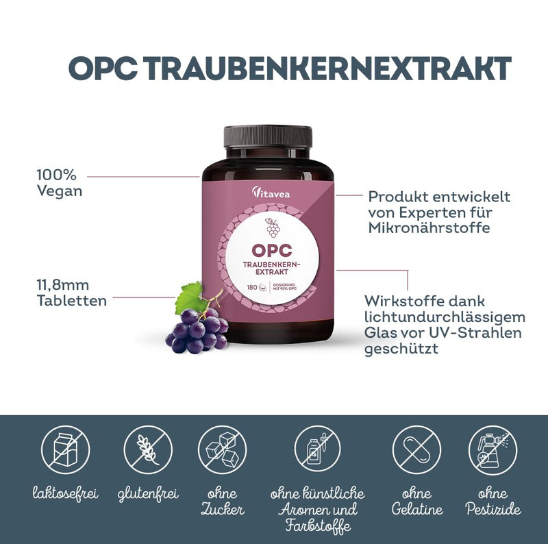 [Australia] - OPC grape seed extract - high dosage with 95% pure OPC - from French grapes - laboratory tested (HPLC method), vegan - 180 tablets - Vitavea 