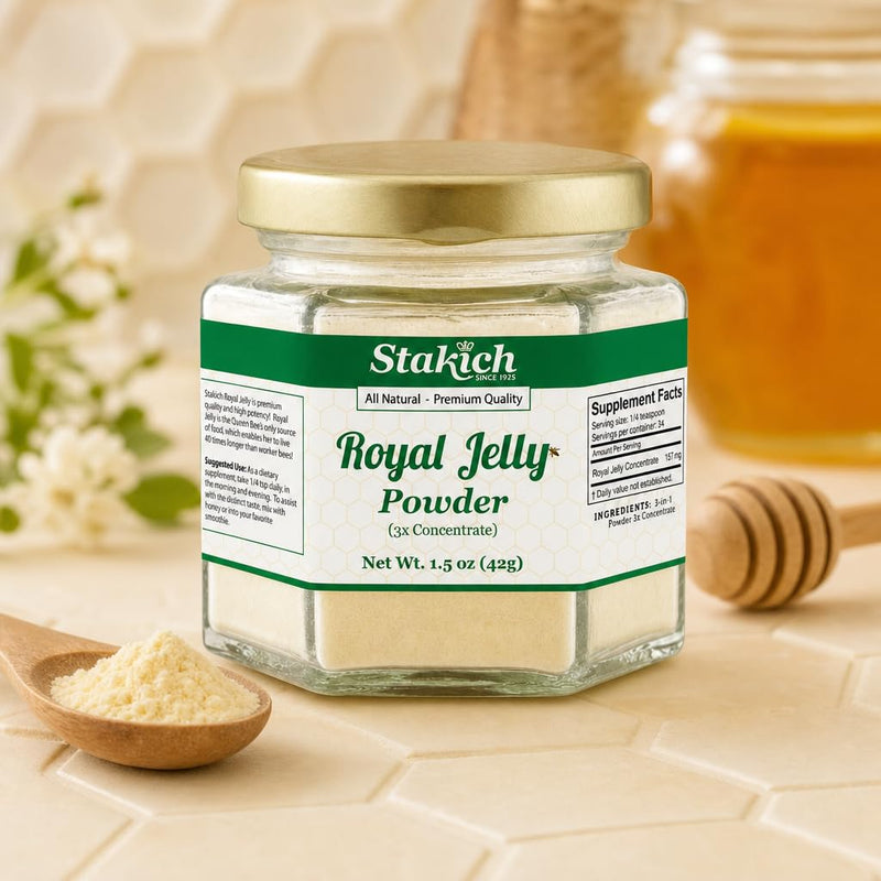 Stakich Royal Jelly Powder - 1.5 Ounce - 3X Concentrate - Freeze Dried, Pure, Natural 1.5 Ounce (Pack of 1)