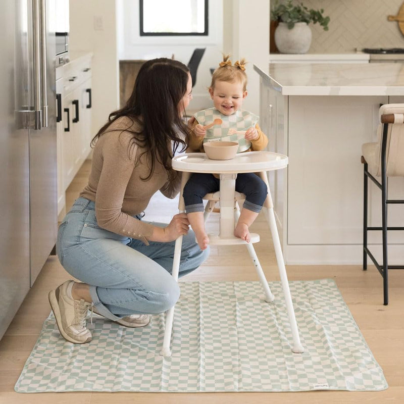 [Australia] - Tiny Twinkle Mess-Proof Splat Mats for Under high Chairs or Table Cover Art Projects for Baby and Toddler - Waterproof, Washable Floor or Table Splash mat 51" x 51" (Sage Checkers) 51x51inch Sage Checkers 