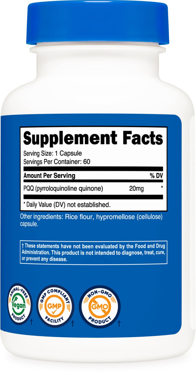 [Australia] - Nutricost PQQ (Pyrroloquinoline Quinone) 20mg, 60 Capsules - Vegetarian Capsules, Non-GMO, Gluten Free 60 Count (Pack of 1) 