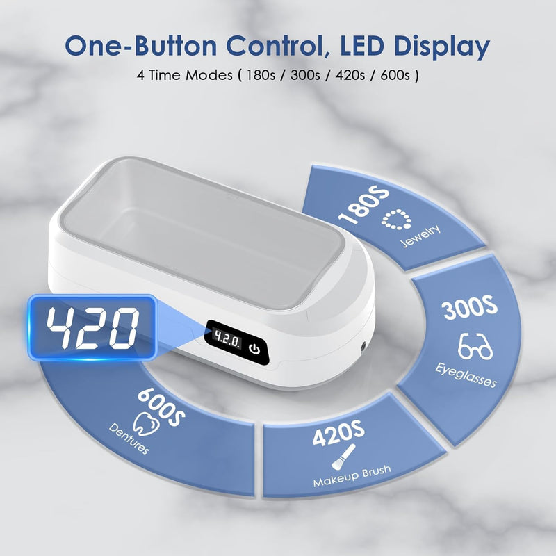 [Australia] - Ultrasonic cleaner, high frequency ultrasonic jewelry cleaner, portable glasses cleaner machine with 4 cleaning modes, 49000Hz ultrasonic cleaning for jewelry, glasses, watches, dentures 640ml 
