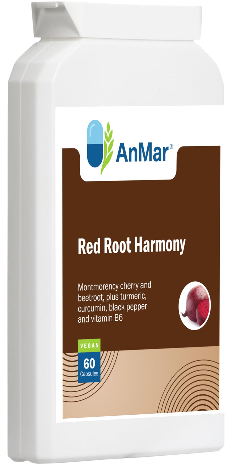 AnMar® Red Root Harmony – Montmorency Cherry & Beetroot Complex with Turmeric, Black Pepper & Vitamin B6 – Vegan Botanical Supplement – 60 Capsules