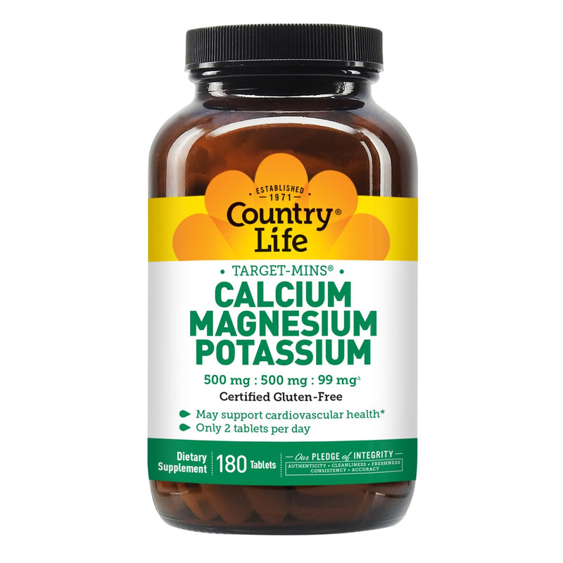 [Australia] - Country Life Target Mins - Calcium Magnesium Potassium Bone & Heart Health Supplement, 1000mg Calcium, 500mg Magnesium, Supports Calcium Utilization, 180 Tablets ‚Äì Certified Gluten Free & Vegan 180 Count (Pack of 1) 