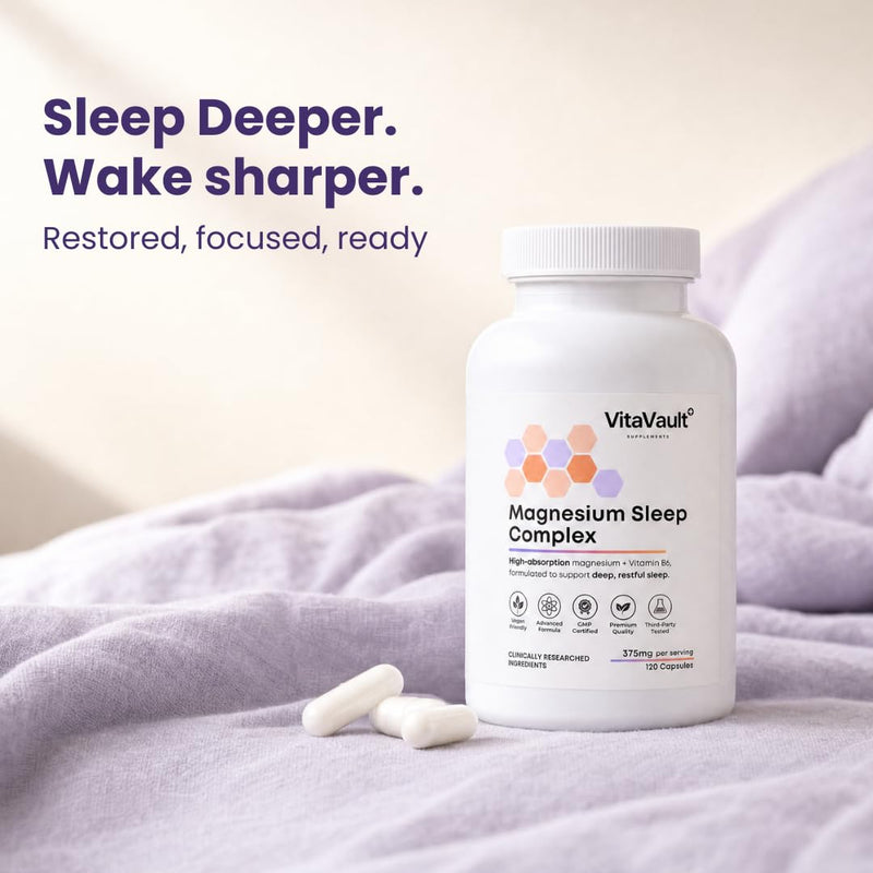 VitaVault Magnesium Complex 375mg for Sleep & Recovery — Bisglycinate, Malate & Taurate with Vitamin B6 | High-Strength, Vegan | 120 Capsules | Deep Sleep & Recovery | Made in UK