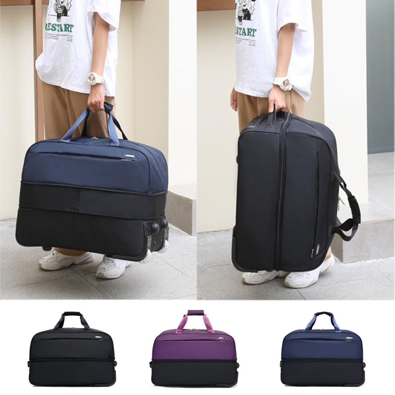 Expandable Rolling Duffel Bag with Wheels, Lightweight Roller Travel Tote for Women Men, Carry On Overnight Weekend Bag for Business Trip Travel Black S