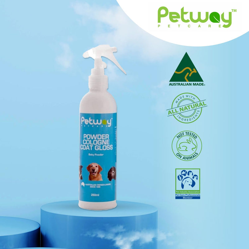 Petcare Powder Cologne Coat Gloss – Natural Cosmetic Dog cologne spray, Dog Show Gloss with a Soft Baby Powder Fragrance, Pet Odour Eliminator and Dog Grooming Spray– 250ml - PawsPlanet Australia