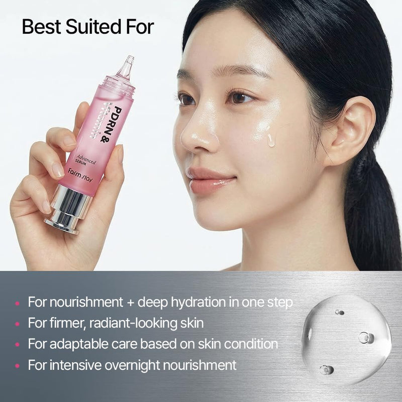 FARMSTAY PDRN & Vitamin Advanced Serum | Lightweight Non-Sticky Glow Boosting Hydrating Calming Uneven Tone Korean Soothing Ginseng Hyaluronic Acid Sensitive All Skin Type 1.01 Fl Oz