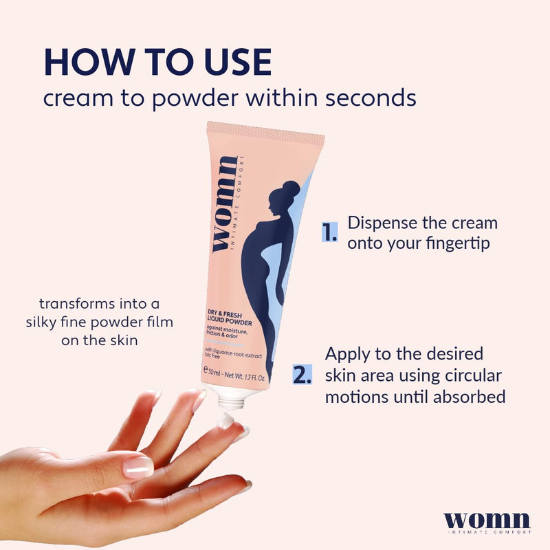Liquid Body Powder for Women, Sweat, Chafing & Odor Relief 1.7 fl oz | Talc-free cream-to-powder formula. Absorbs moisture, helps reduce friction & odor. For groin, underboob & inner thighs.