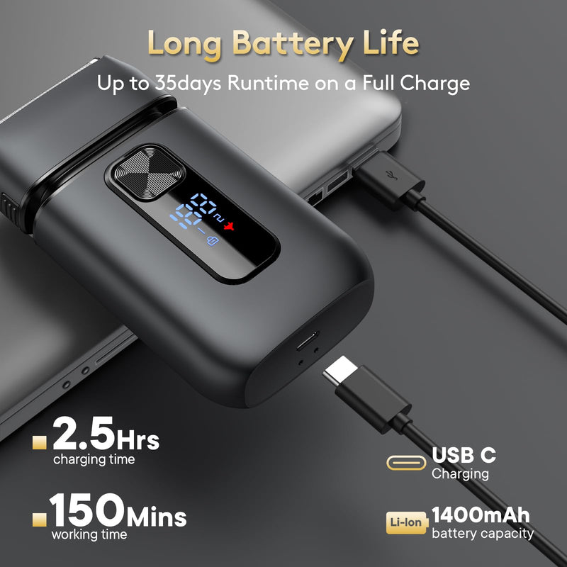 Brightup Foil Shavers for Men - Smooth & Close Electric Razor for Men with Pop Up Trimmer - Wet Dry Shaving/Travel Lock/LED Display/IPX6 Waterproof Black