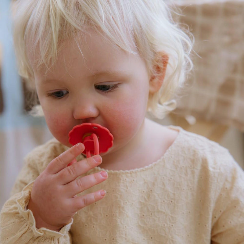 [Australia] - FRIGG Natural Rubber Baby Pacifier 4-Pack Rosy Romance | Made in Denmark | BPA-Free (6-18 Months) Size 2 