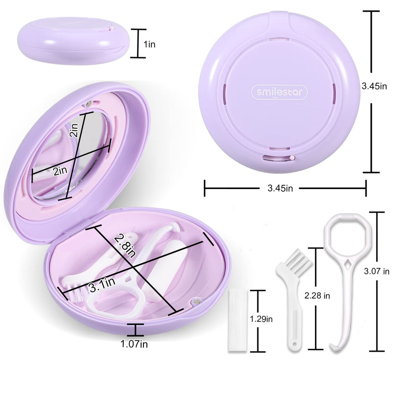 Retainer Case with Mirror and Adjustable Vent Holes, Cute Slim Aligner Case Compatible with Invisalign, Night Mouth Guard Case, Retainer Holder with Retainer Remover Tool, Chew & Brush, Purple Round: Purple