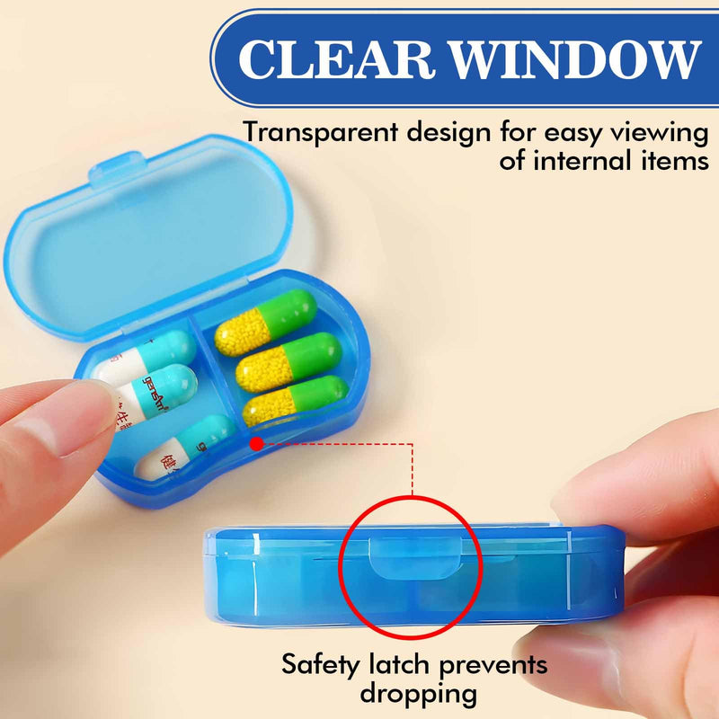 Mini Pill Case INVODA Portable AM & PM Daily Pill Organizer for Purse | Food Grade PP Material, Fit in Pockets or Handbags, for Vitamins, Fish Oil, Tablets Blue 1pcs