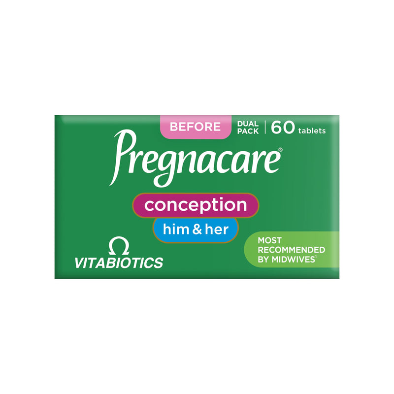 Pregnacare Conception Support for Couples - Pregnancy Vitamins - UK's No.1 Pregnancy Brand. Greater Prenatal Care for Women, Supplement with Added Omega-3 DHA for Normal Brain and Eye Development Unflavoured 60 count (Pack of 1)