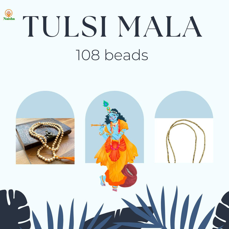 Naisha Tulsi Holy Basil Japa Mala 108+1 Beads & Tulsi Kanthi Mala Tulsi Ki Mala 2 Round Neck Mala Original for Daily Mantra Jaap, (Pack of 2), Wood, rudraksha