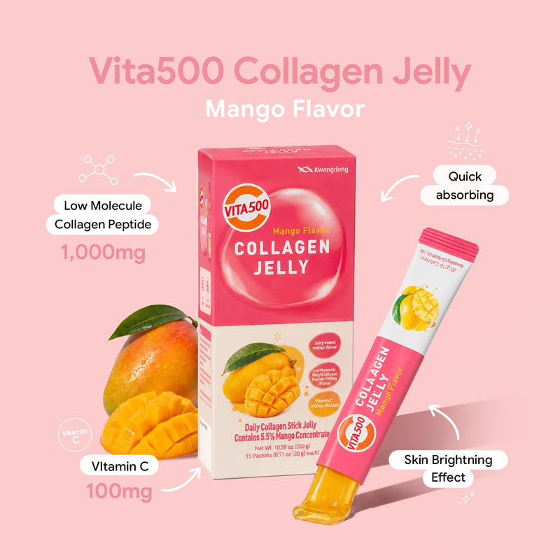 KWANGDONG Vita500 Marine Collagen Stick Jelly, Mango, 20g x 15 Sticks