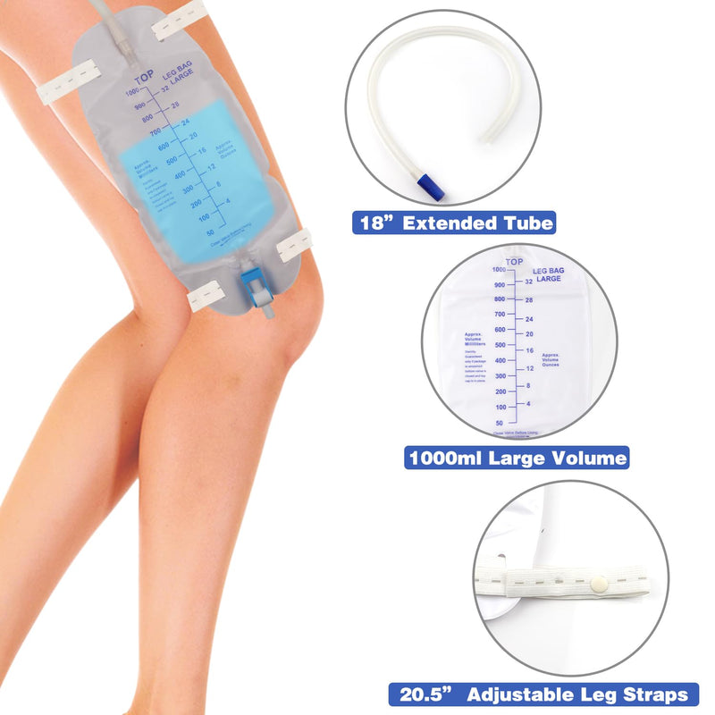[Australia] - 3 Pack Catheter Bags, Premium Easy-Tap Leg Bag Urinary Drainage Bag, 32 Oz with 3 18” Tubing, Anti-Reflux Valve, with Cloth Straps to Attach to Your Foot, Advanced Flip Drain for EZ Disposal 