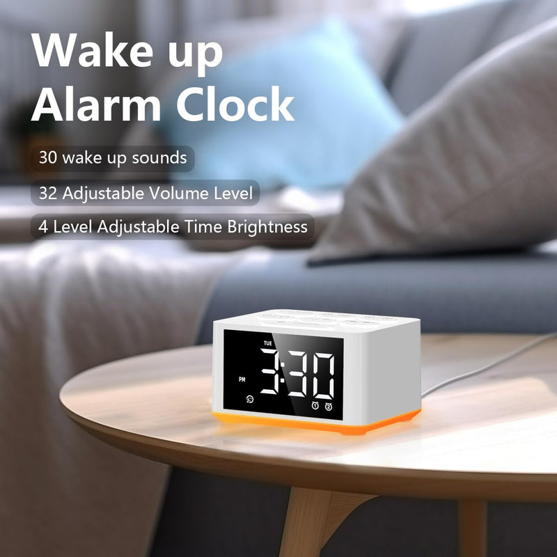 [Australia] - 【3 in 1】 Small Sound Machine Alarm Clock Night Light White Noise Machine 27 Sleeping Sounds for Adults Kids Precise 32 Level Volume Sleep Timer Memory Function Digital Clock with 30 Wake Up Sounds 