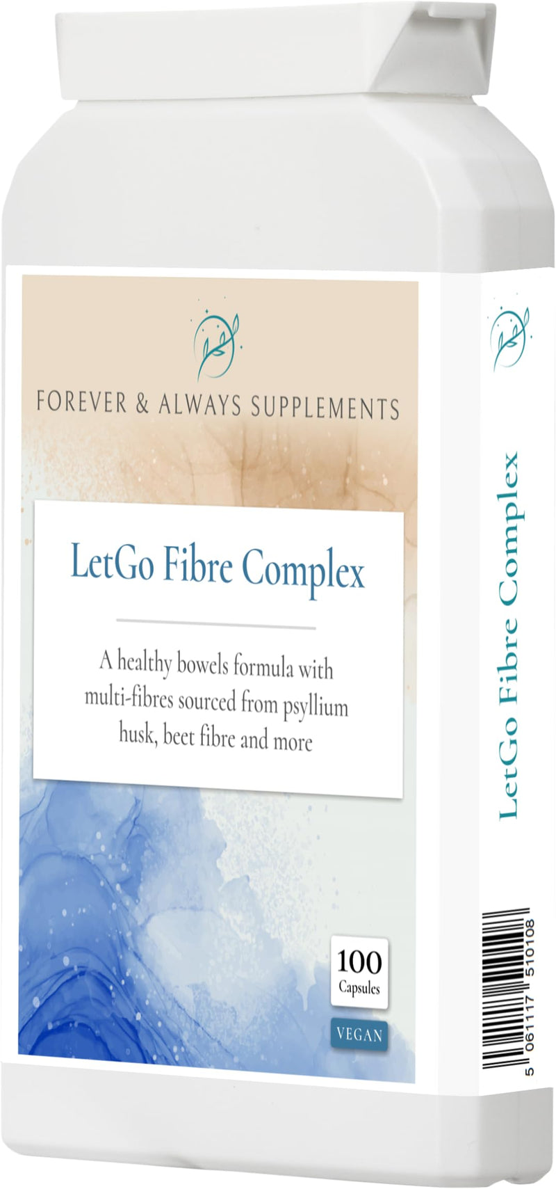 LetGo Fibre Complex, Psyllium Husk, Rhubarb, Flaxseed, Sugar Beet, Soluble & Insoluble Fibre, Vegan High Strength 500mg Per Capsule, Digestive, Gut & Bowel Support, Forever & Always Supplements