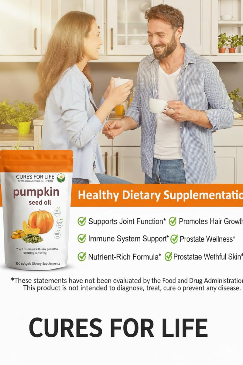 [Australia] - Pumpkin Seed Oil with Saw Palmetto ‚Äì 3000mg Per Serving, 300 Softgels | Cold Pressed Virgin Oil | Supports Prostate, Bladder, Urinary & Hair Health | Non-GMO 