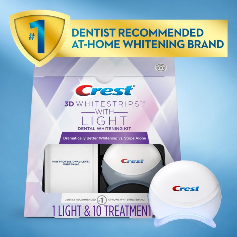 [Australia] - Crest 3D Whitestrips + LED Light – Teeth Whitening Kit, 1 Light + 10 Treatments, Each with 1 Upper/1Lower, 20 Strips – Crest 3DWhite Teeth Whitening Strips 