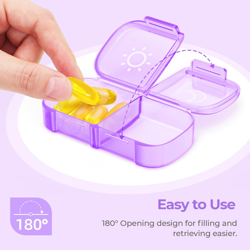 AUVON Weekly Pill Organizer 2 Times a Day, One-Side Large Opening, Easy‑Use | XL AM PM Pill Case, Travel Pill Box 7 Day, Medication Organizer for Medications, Vitamins, Fish Oils, Supplements, Purple