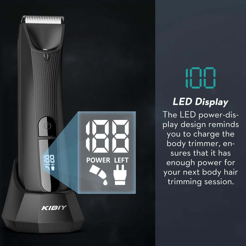 [Australia] - Intimate razor for men, Kibiy electric body razor for men with replaceable anti-cut ceramic blade, professional IPX7 waterproof body hair trimmer with LED light, display and standing charging station... Black Body with two blades 