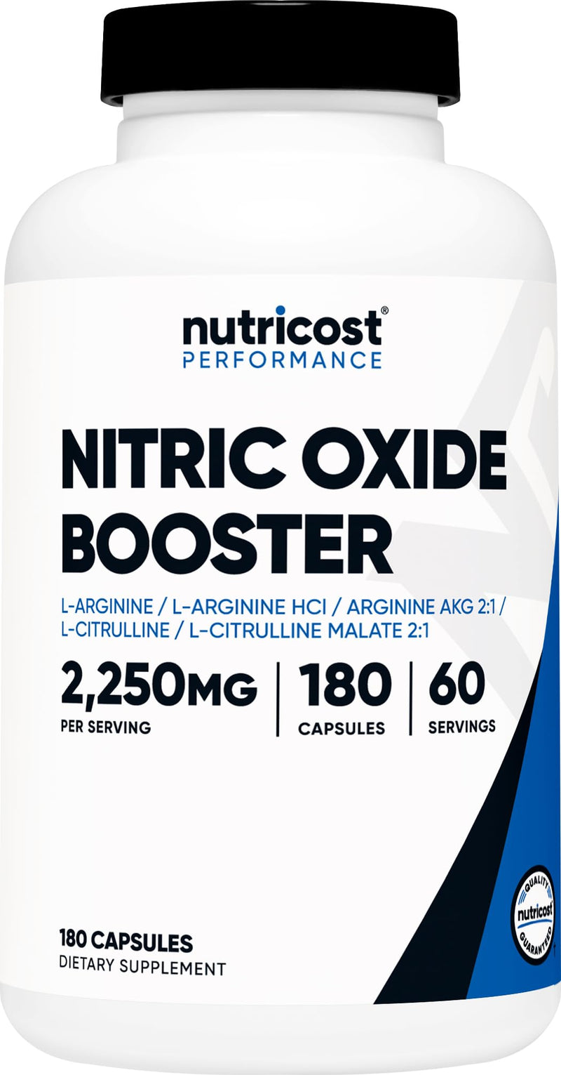 Nutricost Nitric Oxide Booster 2250mg, 180 Capsules - 750mg Per Casule, 60 Servings - Gluten Free and Non-GMO Unflavored 180 Count (Pack of 1)