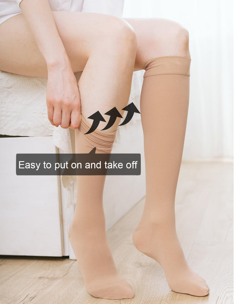 [Australia] - 2 pairs of medical compression stockings for women and men, 20-30 mmHg, class 2, closed toe area, graduated support, support stockings for varicose veins, edema, flight L, 2 x beige 