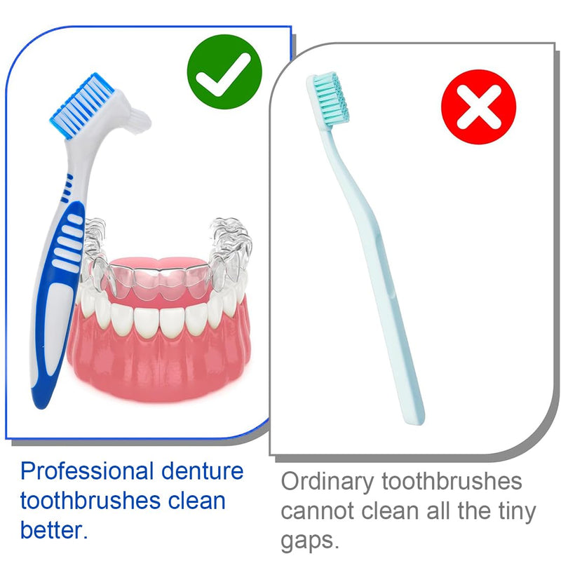 [Australia] - ZKGYUS Pack of 5 denture toothbrushes, portable denture cleaning brushes with moderate multi-layer bristles, double-sided brush for cleaning false teeth 
