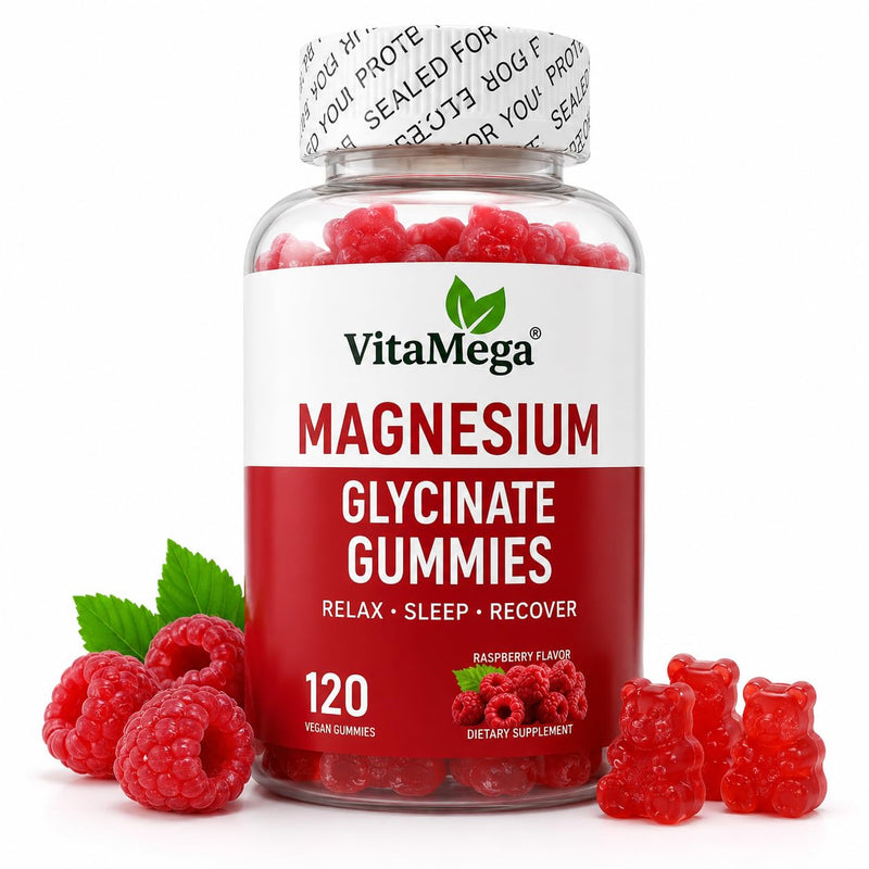 Magnesium Glycinate Gummies 120 Vegan Gummies | High Absorption Magnesium Supplement for Women & Men | Sleep, Relaxation & Muscle Support | Raspberry Flavour | Sugar Free Magnesium Gummies