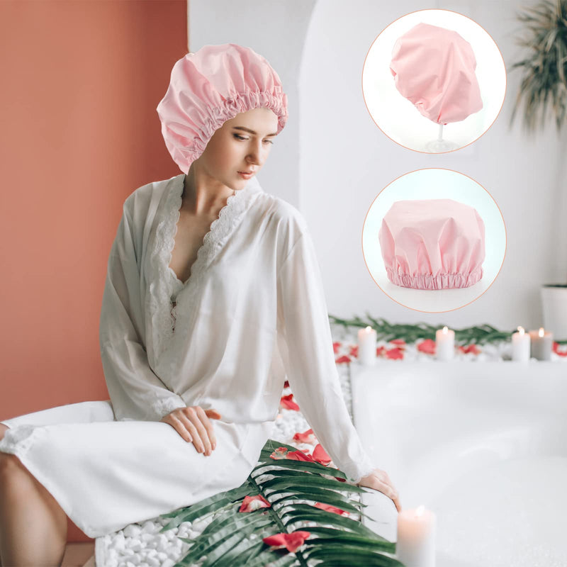 [Australia] - Reusable Shower Cap for Women, Large Waterproof Shower Bonnet Washable Elastic Band Bath Hair Hat for Long Hair, Braids(Pink) Pink 