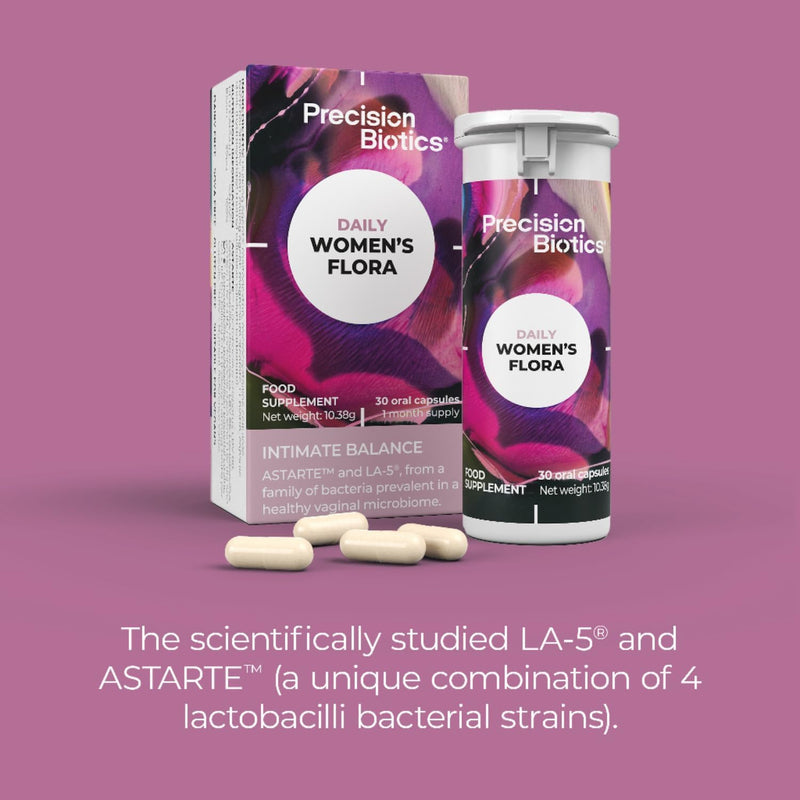 PrecisionBiotics Daily Women's Flora - Probiotics for Women - with Unique Astarte and LA-5 Bacterial Culture Strains - 30 Oral Capsules 30 Capsules