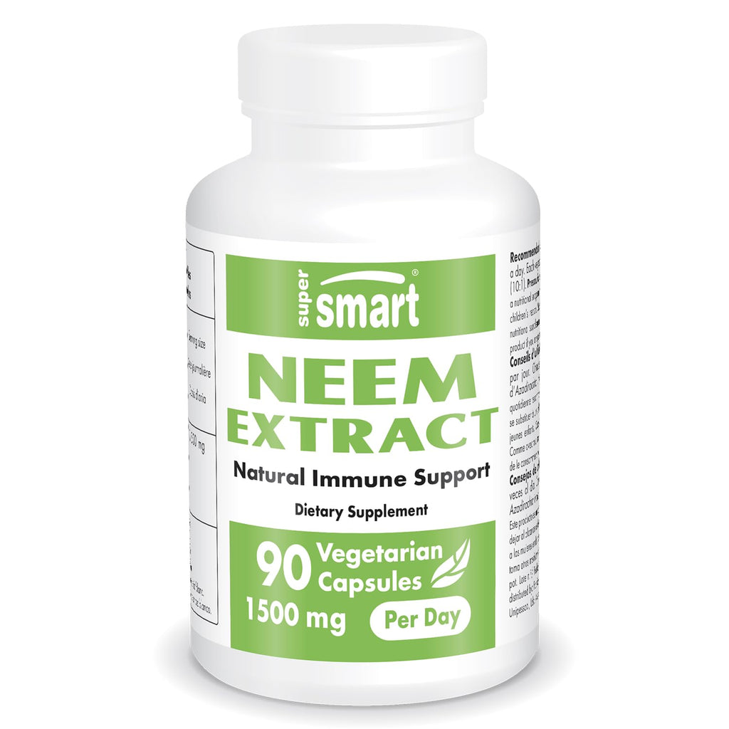 Supersmart - Neem Extract 1500mg per Day - Azadirachta Indica Leaf Oil Extract - Neem Supplement | Non-GMO & Gluten Free - 90 Vegetarian Capsules