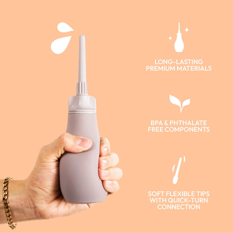 [Australia] - Du Silicone Anal Enema Kit for Colon Cleansing Anal Douche for Women & Men Soft Enema Bulb with Replaceable Flexible Tips - 6oz Stone 