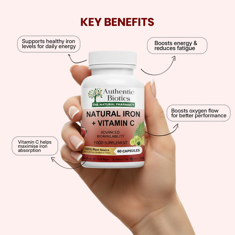 Iron & Vitamin C Supplement | 60 Vegan Capsules | Plant-Based Iron from Curry Leaves & Vitamin C from Amla | Supports Energy, Immunity & Reduces Tiredness | 2 Month Supply 1