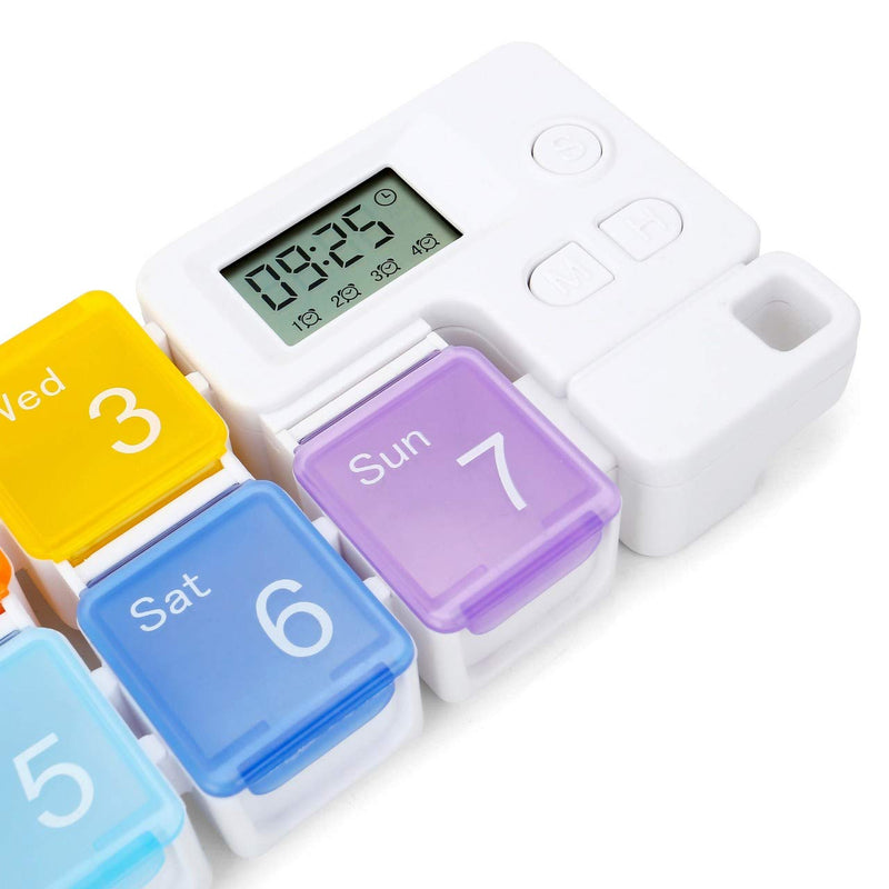 7 Days Pill Dispenser Organizer with Reminder Alarm - CozyCabin Portable Travel Vitamins Medicine Box Case(Rainbow) 7 Compartments with Alarms
