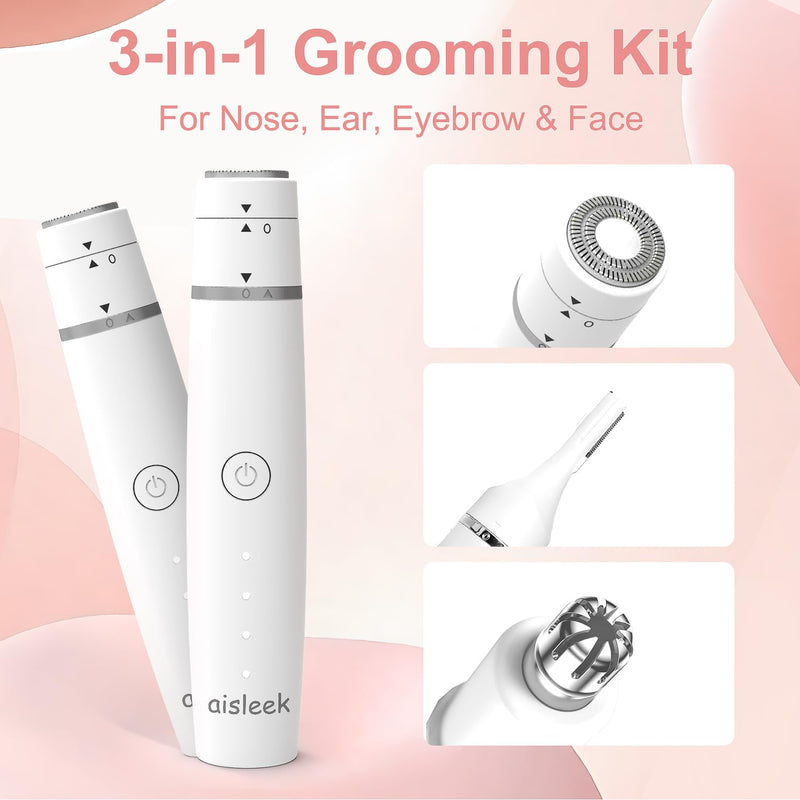 Nose Hair Trimmer for Women & Men, 3-in-1 Facial Hair Remover for Peach Fuzz, Eyebrow Trimmer, Shaper & Shaver, Ear & Face Grooming Kit, USB-C Rechargeable, Painless, Dry Use, Compact & Travel-Ready Snow White